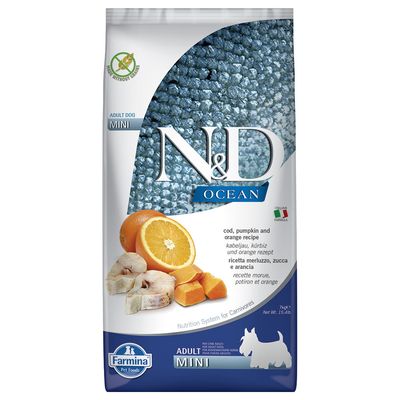 Farmina N&D Ocean Adult Mini Merluzzo, Zucca e Arancia - Set %: 2 x 7 kg