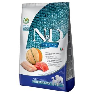 Farmina N&D Ocean Medium/Maxi Salmone, Merluzzo e Melone cantalupo - Set %: 2 x 12 kg