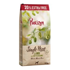 12 kg + 2,4 kg gratis! Purizon Adult Single Meat Crocchette senza cereali per Cani - Single Meat Agnello con Fiori di Luppolo