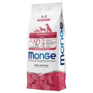 Monge All Breeds Adult Monoprotein Manzo con Riso Crocchette per cani - 12 kg