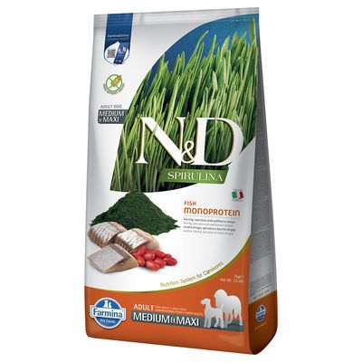 Farmina N&D Spirulina Adult Medium/Maxi Aringa Crocchette cane - Set %: 2 x 7 kg