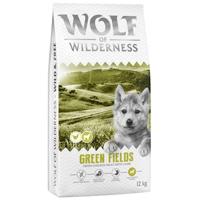 Wolf of Wilderness Junior "Green Fields" - Agnello - Set %: 2 x 12 kg - NUOVA RICETTA! - 1 kg