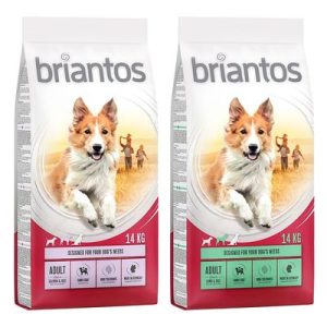 Multipack risparmio! 2 x Briantos - 2 x 14 kg Mix Adult: Salmone + Agnello - 2 x 14 kg Mix Adult: Agnello + Pollo