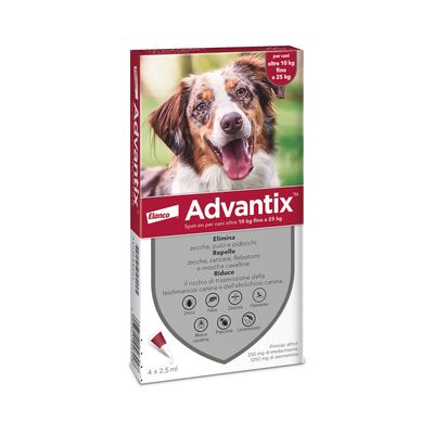 Advantix® Spot-on Antiparassitario per cani oltre 10 kg fino a 25 kg – 4 pipette (2,5 ml)
