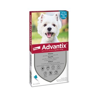 Advantix® Spot-on antiparassitario per cani oltre 4 kg fino a 10 kg – 4 pipette (1,0 ml)