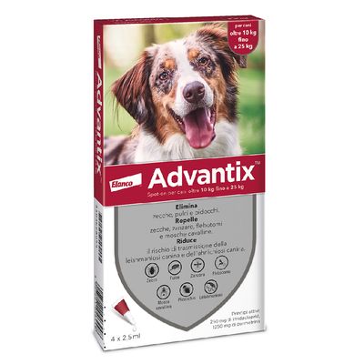 Advantix® Spot-on Antiparassitario per cani oltre 10 kg fino a 25 kg – 4 pipette (2,5 ml)