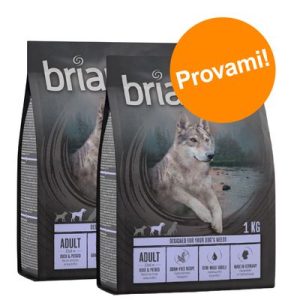 Set prova misto! 2 x 1 kg Briantos Crocchette senza cereali per cani - 1 kg Adult Mini Agnello & Riso + 1 kg Adult Mini Salmone & Patate - 1 kg Anatra & Patate + 1 kg Salmone & Patate