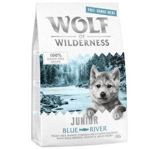 Wolf of Wilderness Junior "Blue River"- Pollo allevato all'aperto & Salmone - 1 kg - 5 kg (5 x 1 kg)